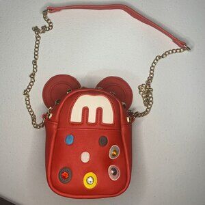 Disney Store Mickey Mouse 3D Faux Leather Darling Bag Red Patches Crossbody Ears